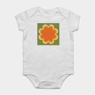 Green, orange, yellow, Linen textured scandi flower Baby Bodysuit